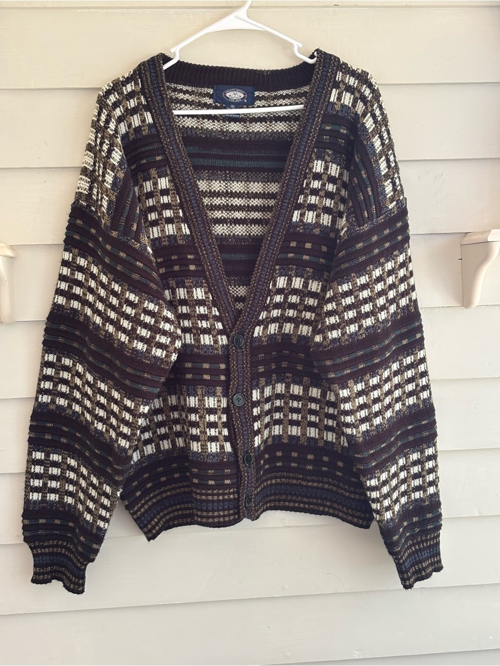 Knights Bridge Vintage Patterned V-Neck Button Cardigan Sweater Men’s Size XL